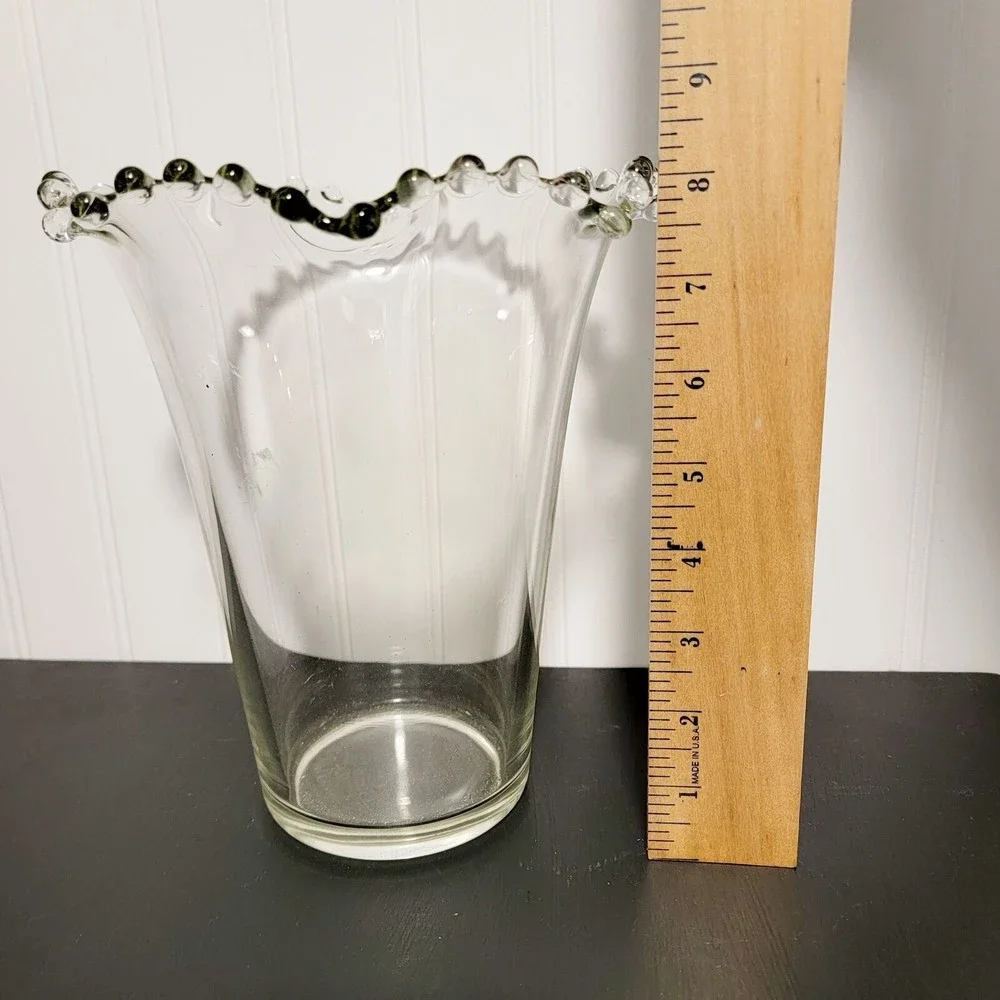 Vintage Imperial‎ Glass Clear Candlewick Crystal Crimped Flip Table Vase 8 inch